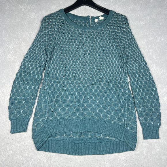 Moth Anthropologie Crochet Sweater Women’s Size Small Teal Crewneck High/ Low - Picture 1 of 8